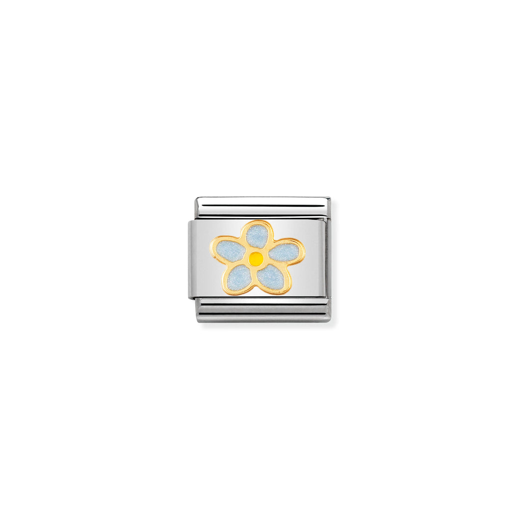 COMPOSABLE CLASSIC LINK 030214/44 FORGET-ME-NOT FLOWER IN 18K GOLD AND ENAMEL