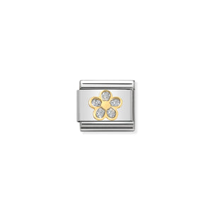 COMPOSABLE CLASSIC LINK 030220/06 FLOWER WITH GLITTER ENAMEL IN 18K GOLD
