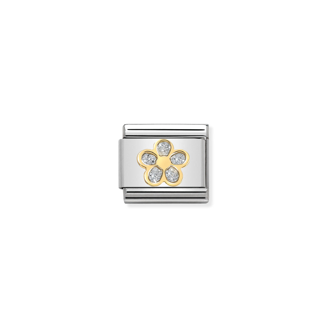 COMPOSABLE CLASSIC LINK 030220/06 FLOWER WITH GLITTER ENAMEL IN 18K GOLD