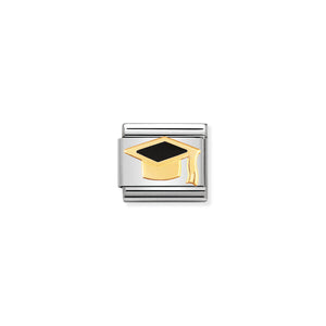 COMPOSABLE CLASSIC LINK 030223/08 BLACK GRADUATION HAT IN 18K GOLD AND ENAMEL