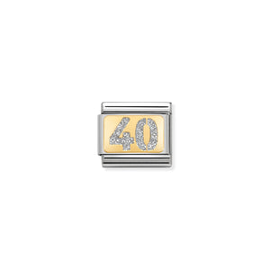 COMPOSABLE CLASSIC LINK 030224/04 NUMBER 40 WITH GLITTER IN 18K GOLD