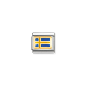 COMPOSABLE CLASSIC LINK 030234/01 SWEDEN FLAG IN 18K GOLD AND ENAMEL