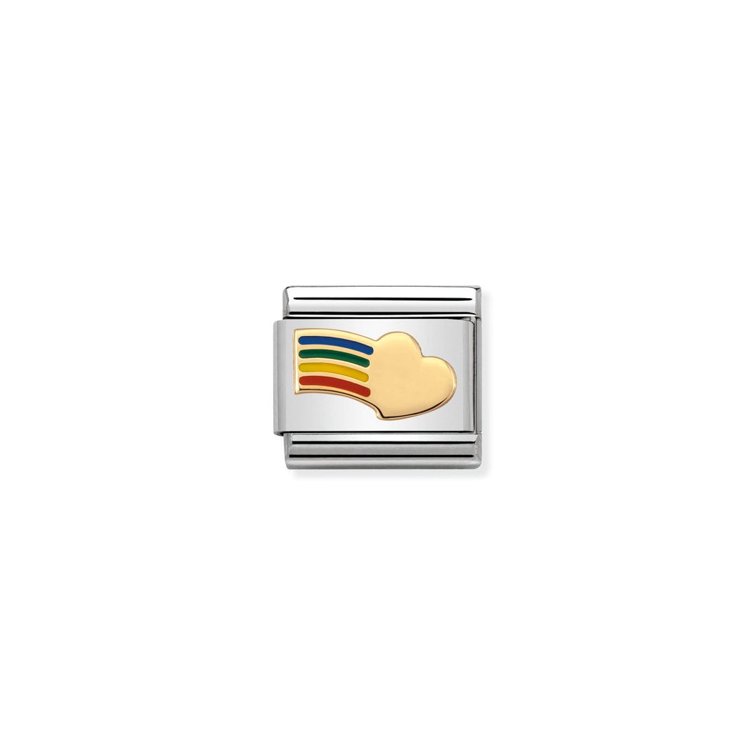 COMPOSABLE CLASSIC LINK 030283/12 RAINBOW HEART 18K GOLD AND ENAMEL