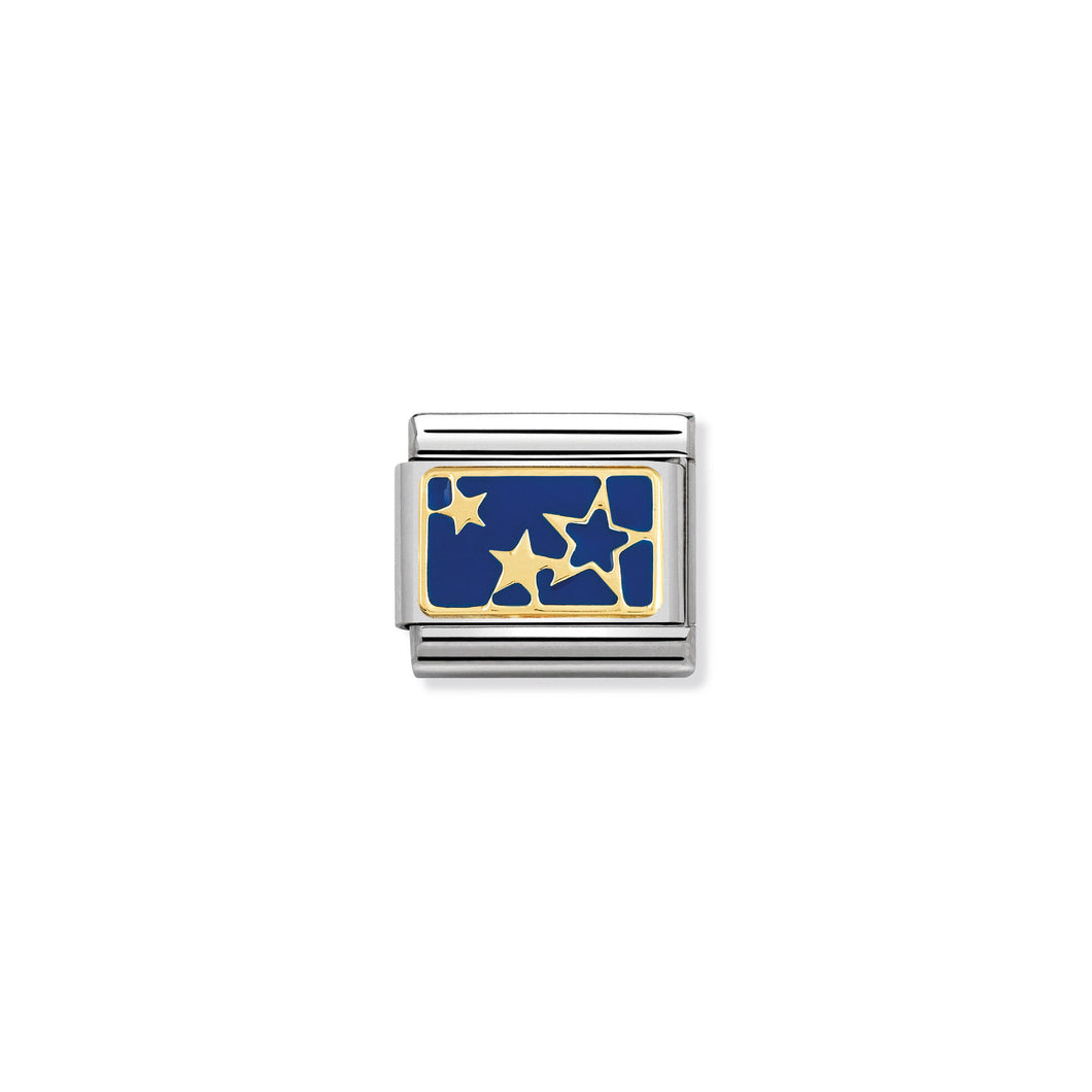 COMPOSABLE CLASSIC LINK 030284/44 STARS ON BLUE PLATE 18K GOLD AND ENAMEL
