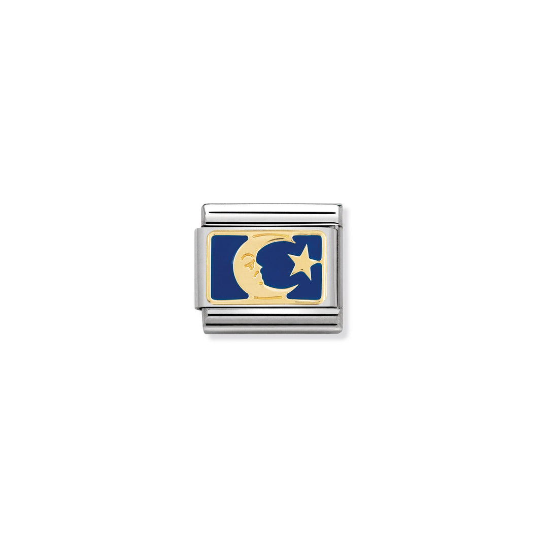 COMPOSABLE CLASSIC LINK 030284/45 MOON ON BLUE PLATE 18K GOLD AND ENAMEL
