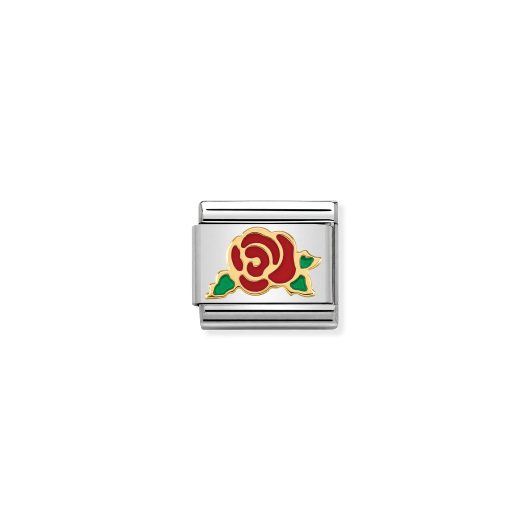 COMPOSABLE CLASSIC LINK 030285/30 RED ROSE VERSAILLES 18K GOLD AND ENAMEL