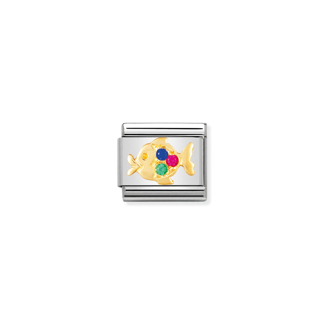 COMPOSABLE CLASSIC LINK 030306/11 MULTI-COLOURED FISH IN 18K GOLD AND CZ