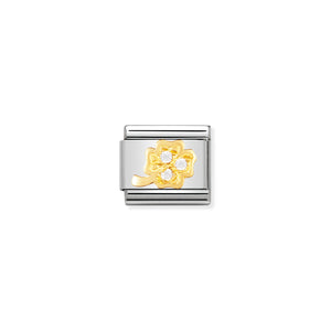 COMPOSABLE CLASSIC LINK 030310/18 WHITE FOUR LEAF CLOVER WITH CZ IN 18K GOLD