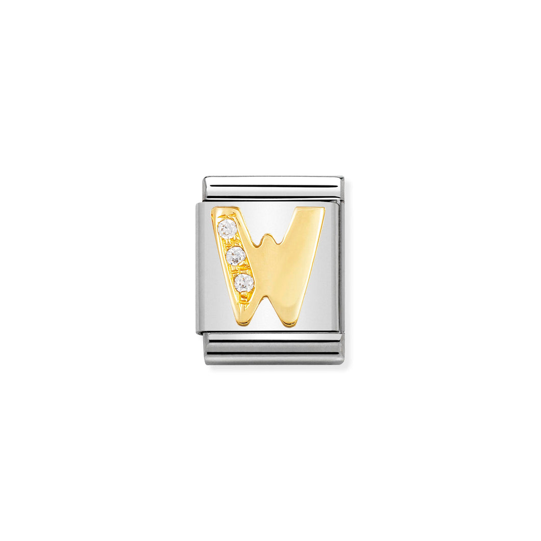 COMPOSABLE <STRONG>BIG LINK</STRONG> 032301/23 LETTER W IN 18K GOLD AND CZ
