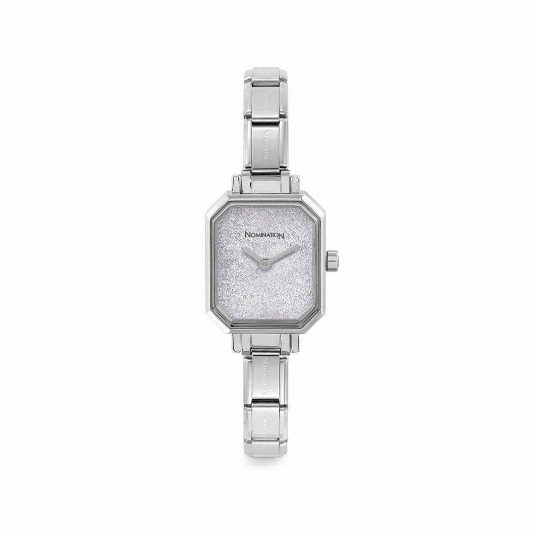 WATCH 076030/023 STAINLESS STEEL & SILVER GLITTER RECTANGULAR DIAL