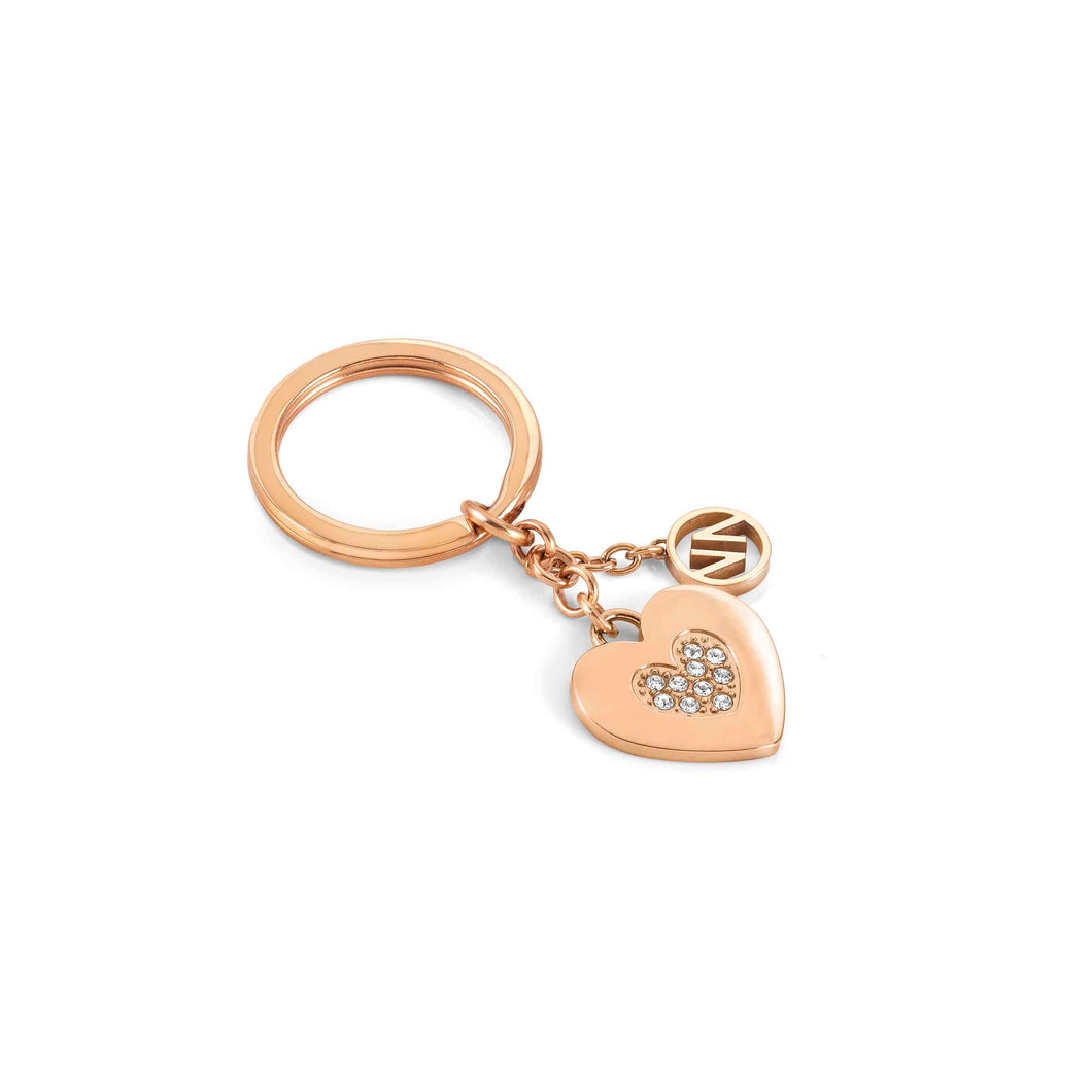 KEYRING 131703/005 HEART ROSE GOLD & CRYSTALS