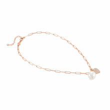 Load image into Gallery viewer, WHITE DREAM WHITE BAROQUE PEARL &amp; ROSE GOLD CHAIN NECKLACE 148703/022 WITH CZ HEART
