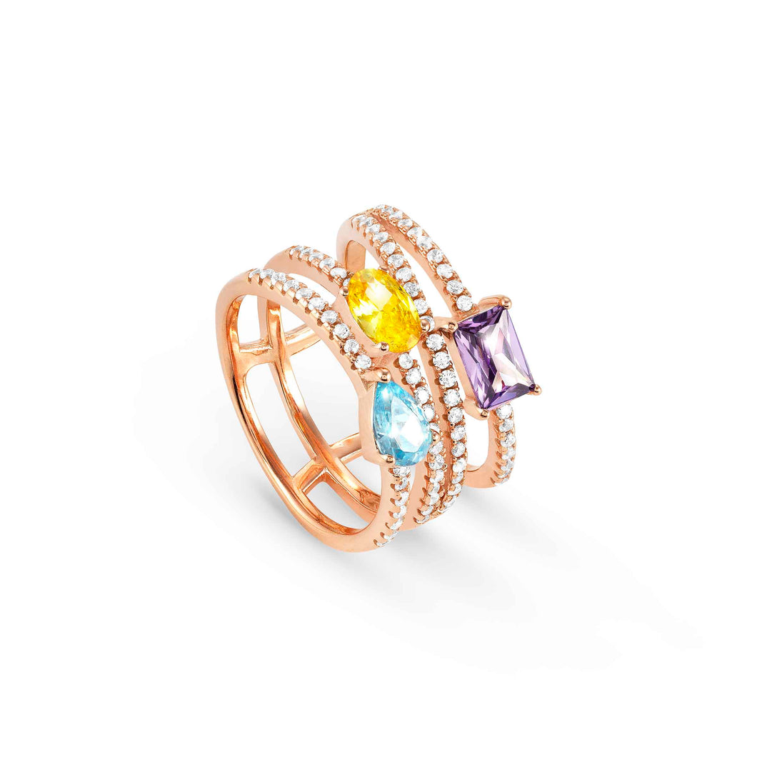 COLOUR WAVE RING 149800/026 ROSE GOLD RAINBOW CZ