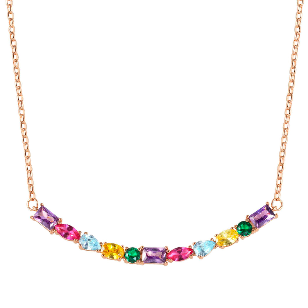 COLOUR WAVE NECKLACE 149802/026 ROSE GOLD RAINBOW CZ