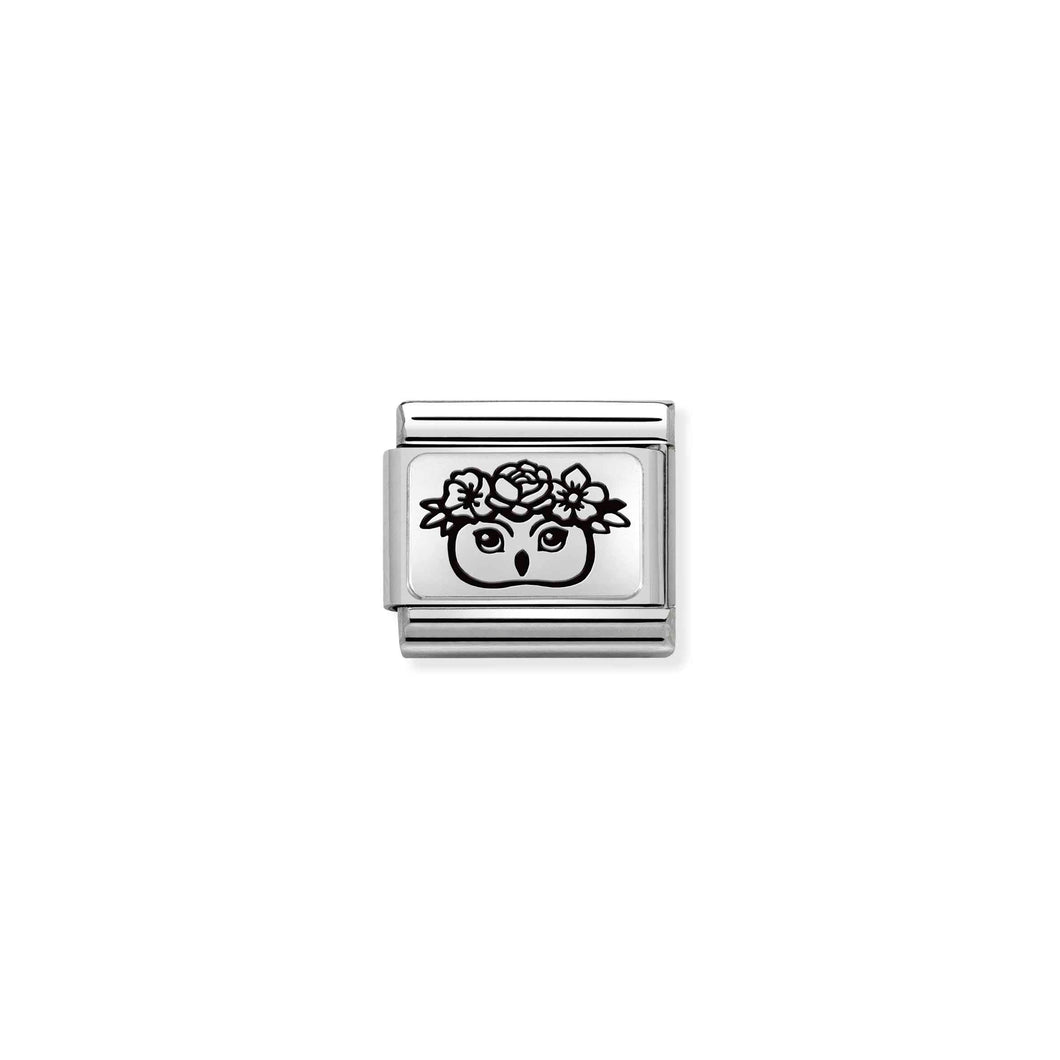 COMPOSABLE CLASSIC LINK 330111/30 OWL WITH FLOWERS IN 925 SILVER