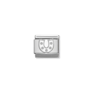 COMPOSABLE CLASSIC LINK 330202/07 WHITE HORSESHOE IN ENAMEL & 925 SILVER