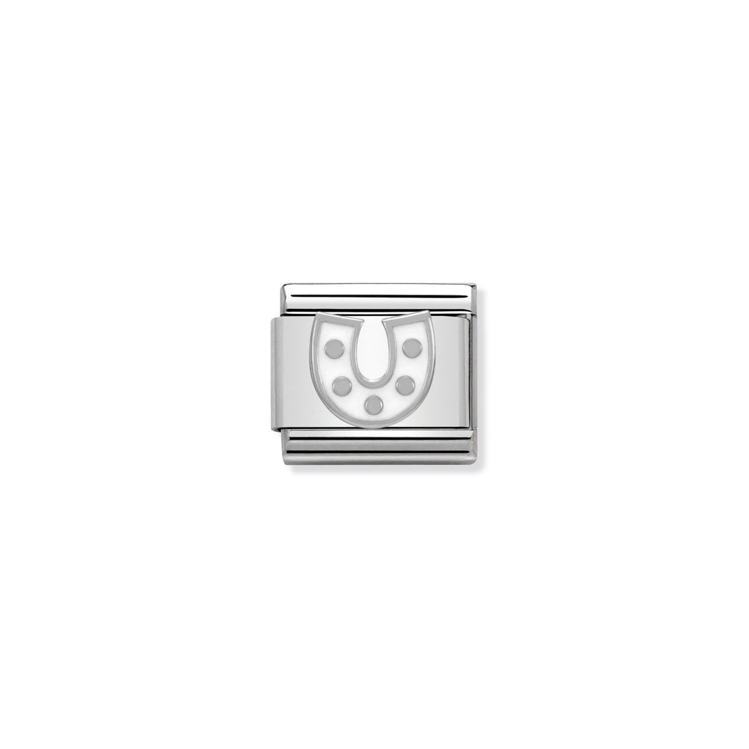 COMPOSABLE CLASSIC LINK 330202/07 WHITE HORSESHOE IN ENAMEL & 925 SILVER