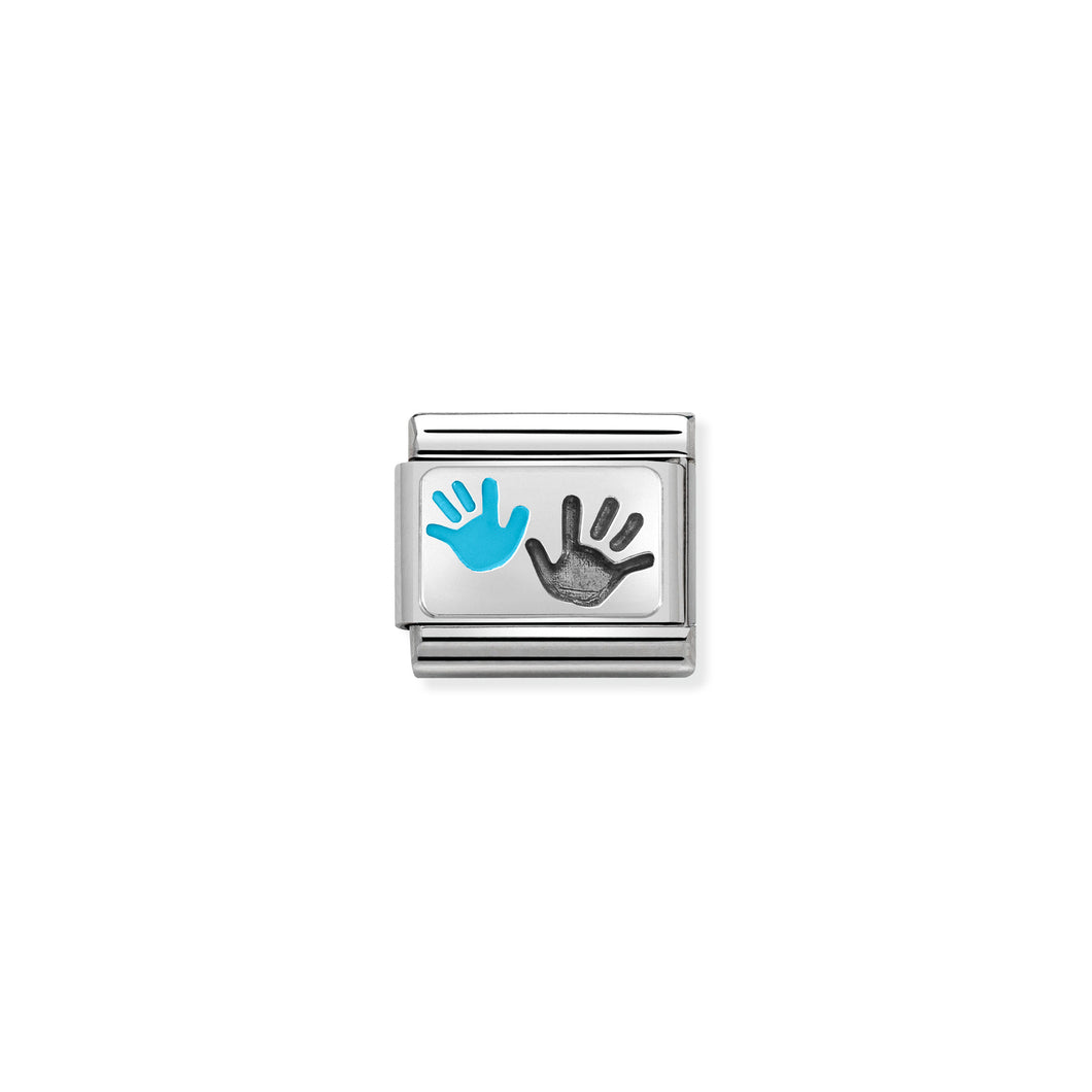 COMPOSABLE CLASSIC LINK 330208/43 HANDS PARENT-CHILD BLUE IN 925 SILVER