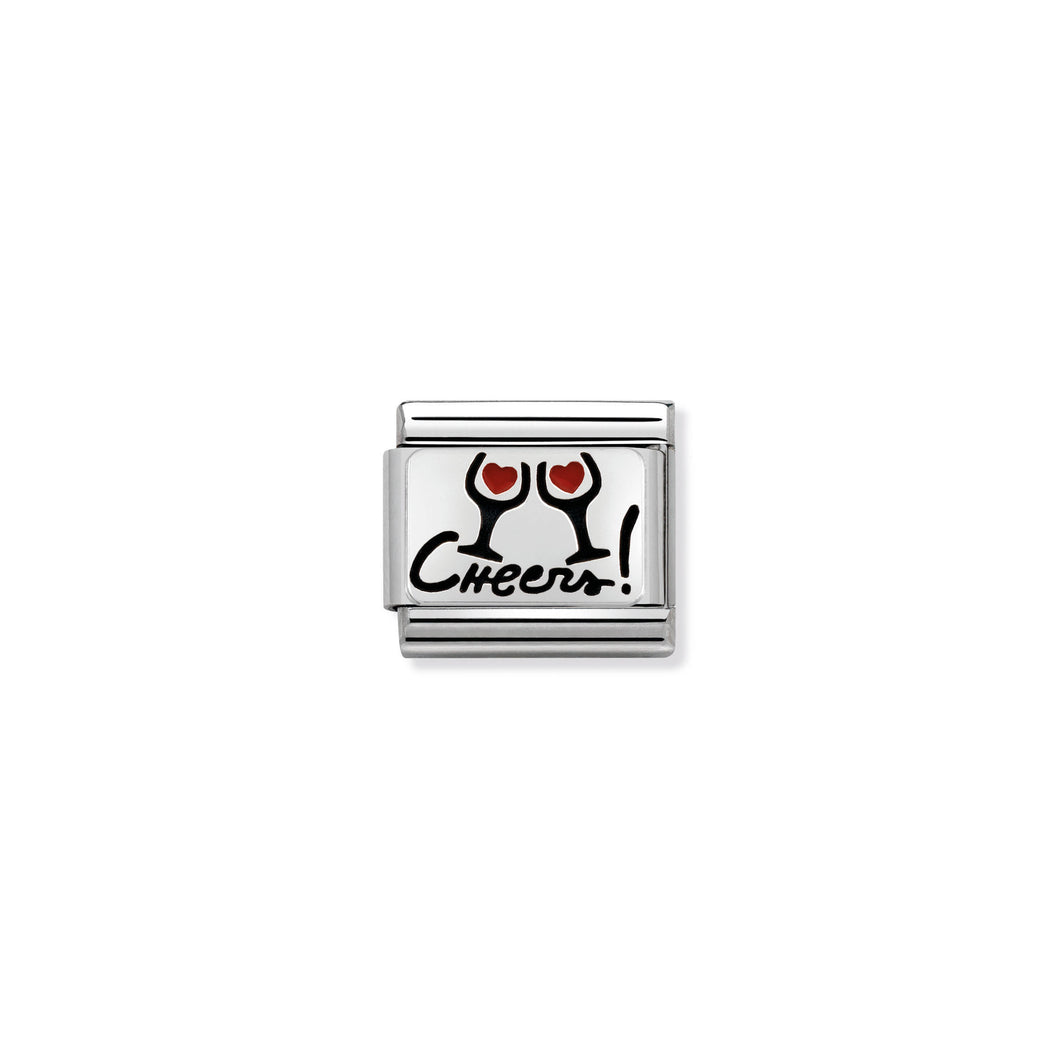 COMPOSABLE CLASSIC LINK 330208/07 CHEERS WITH GLASSES IN ENAMEL & 925 SILVER