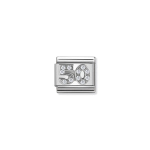 COMPOSABLE CLASSIC LINK 330304/23 NUMBER 50 WITH CZ IN 925 SILVER