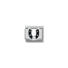 Load image into Gallery viewer, COMPOSABLE CLASSIC LINK 330305/11 BLACK HORSESHOE WITH CZ &amp; ENAMEL IN 925 SILVER
