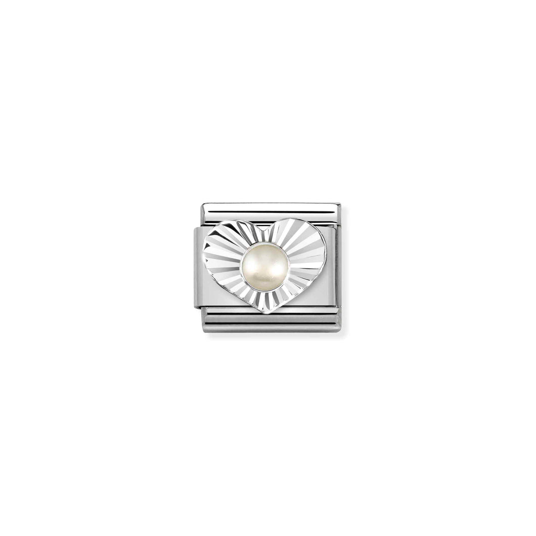 COMPOSABLE CLASSIC LINK 330508/13 WHITE PEARL IN SILVER HEART
