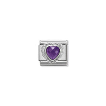 Load image into Gallery viewer, COMPOSABLE CLASSIC LINK 330603/001 PURPLE FACETED HEART CZ WITH TWIST DETAIL IN 925 SILVER
