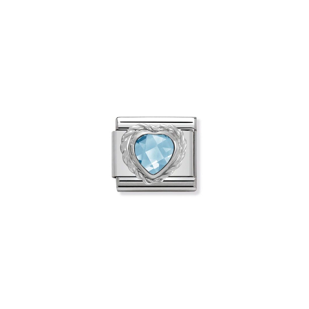 COMPOSABLE CLASSIC LINK 330603/006 LIGHT BLUE FACETED HEART CZ WITH TWIST DETAIL IN 925 SILVER