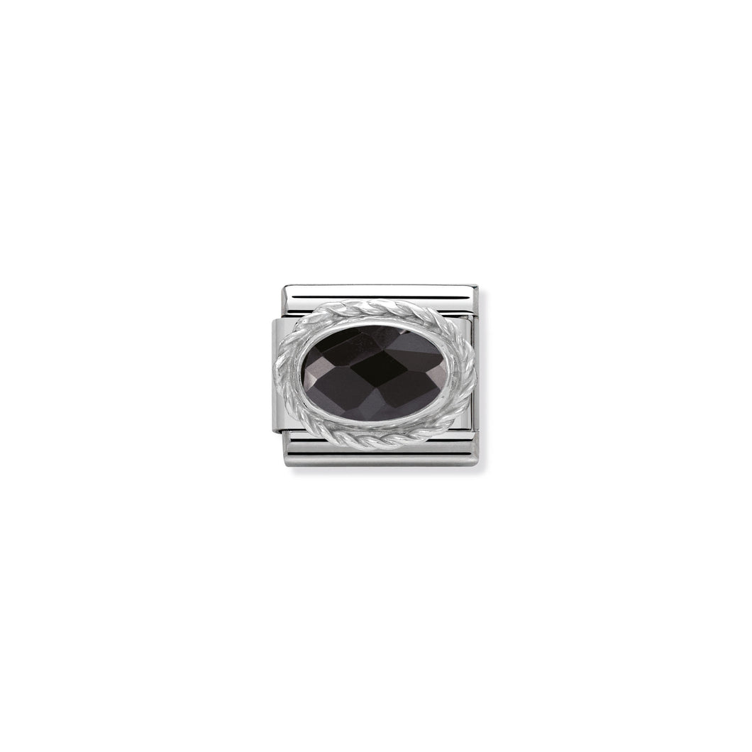 COMPOSABLE CLASSIC LINK 330604/011 FACETED BLACK OVAL CZ IN 925 SILVER