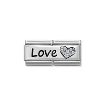 Load image into Gallery viewer, COMPOSABLE CLASSIC DOUBLE LINK 330731/05 LOVE AND HEART WITH CZ IN 925 SILVER
