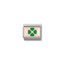 Load image into Gallery viewer, COMPOSABLE CLASSIC LINK 430201/08 GREEN FOUR-LEAF CLOVER 9K ROSE GOLD PLATE &amp; ENAMEL
