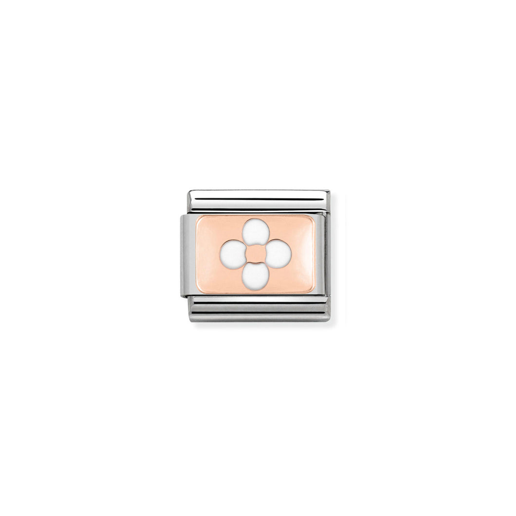 COMPOSABLE CLASSIC LINK 430201/11 WHITE FLOWER 9K ROSE GOLD PLATE & ENAMEL