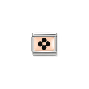 COMPOSABLE CLASSIC LINK 430201/12 BLACK FLOWER 9K ROSE GOLD PLATE & ENAMEL
