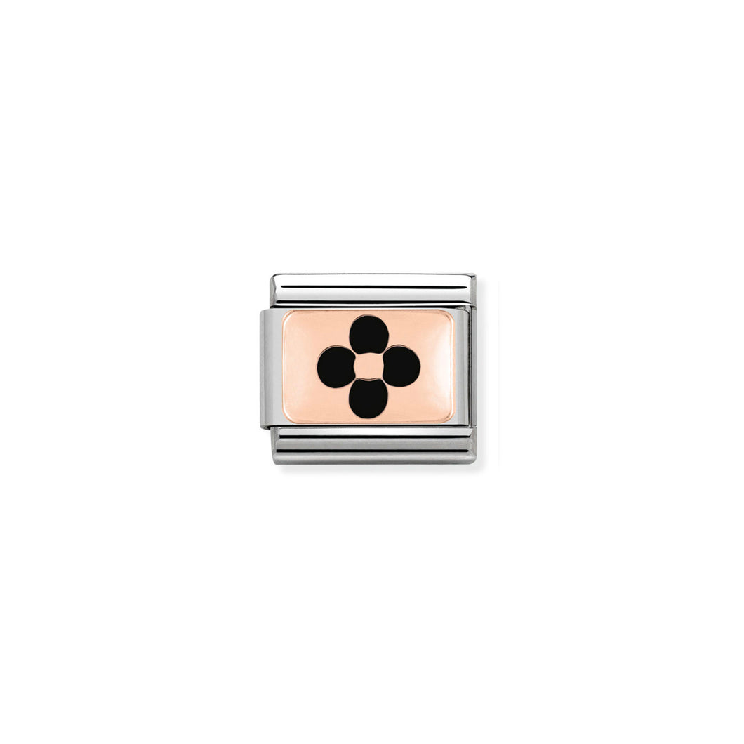 COMPOSABLE CLASSIC LINK 430201/12 BLACK FLOWER 9K ROSE GOLD PLATE & ENAMEL