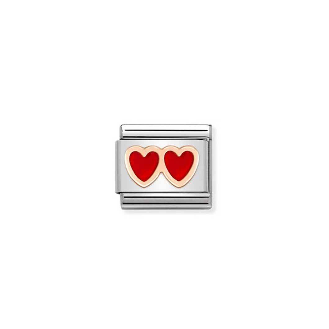 COMPOSABLE CLASSIC LINK 430202/13 RED DOUBLE HEART IN 9K ROSE GOLD