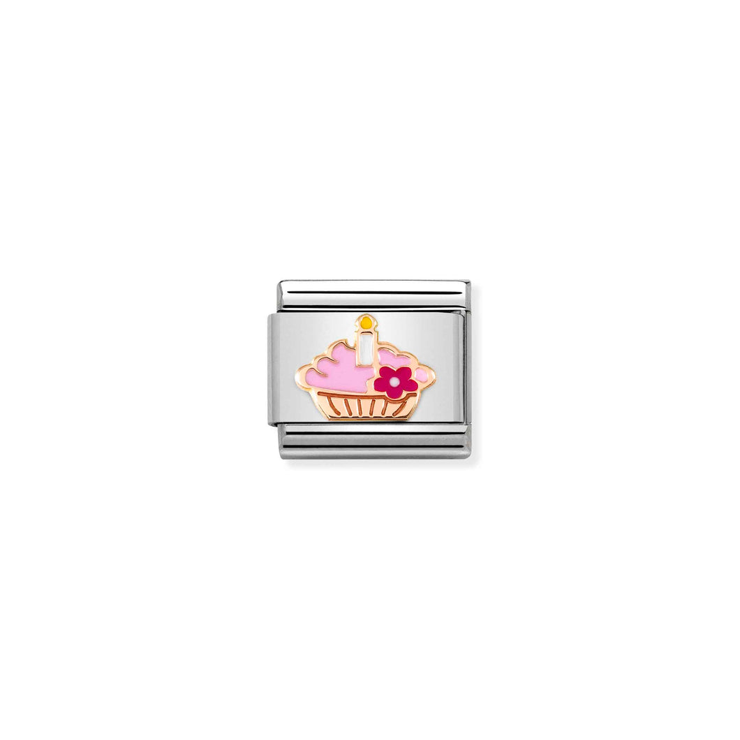 COMPOSABLE CLASSIC LINK 430202/08 CUPCAKE WITH CANDLE IN 9K ROSE GOLD