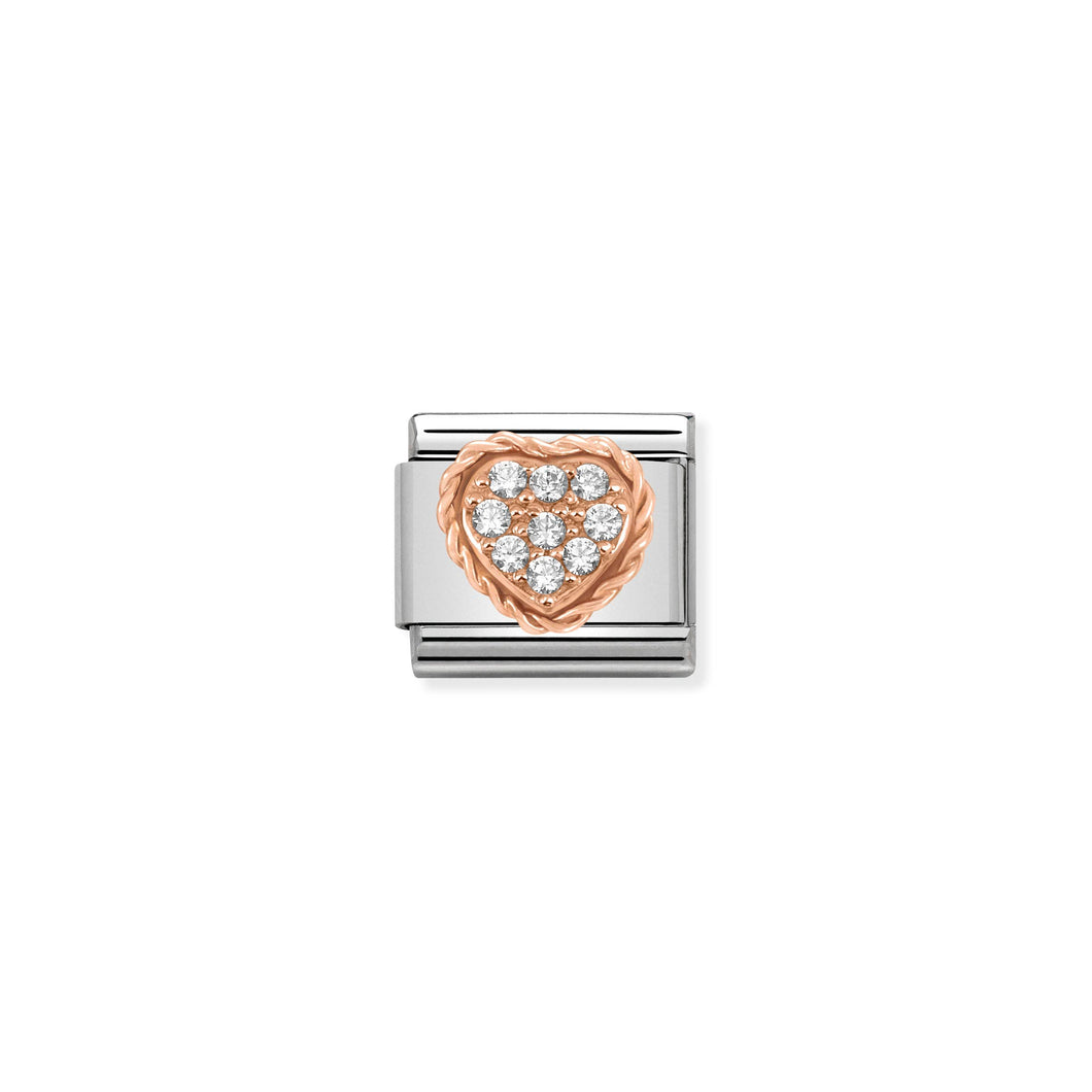 COMPOSABLE CLASSIC LINK 430312/02 HEART WITH WHITE CZ IN 9K ROSE GOLD