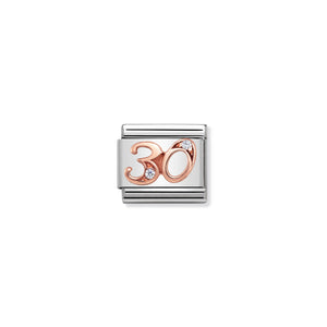 COMPOSABLE CLASSIC LINK 430315/30 NUMBER 30 IN 9K ROSE GOLD AND CZ