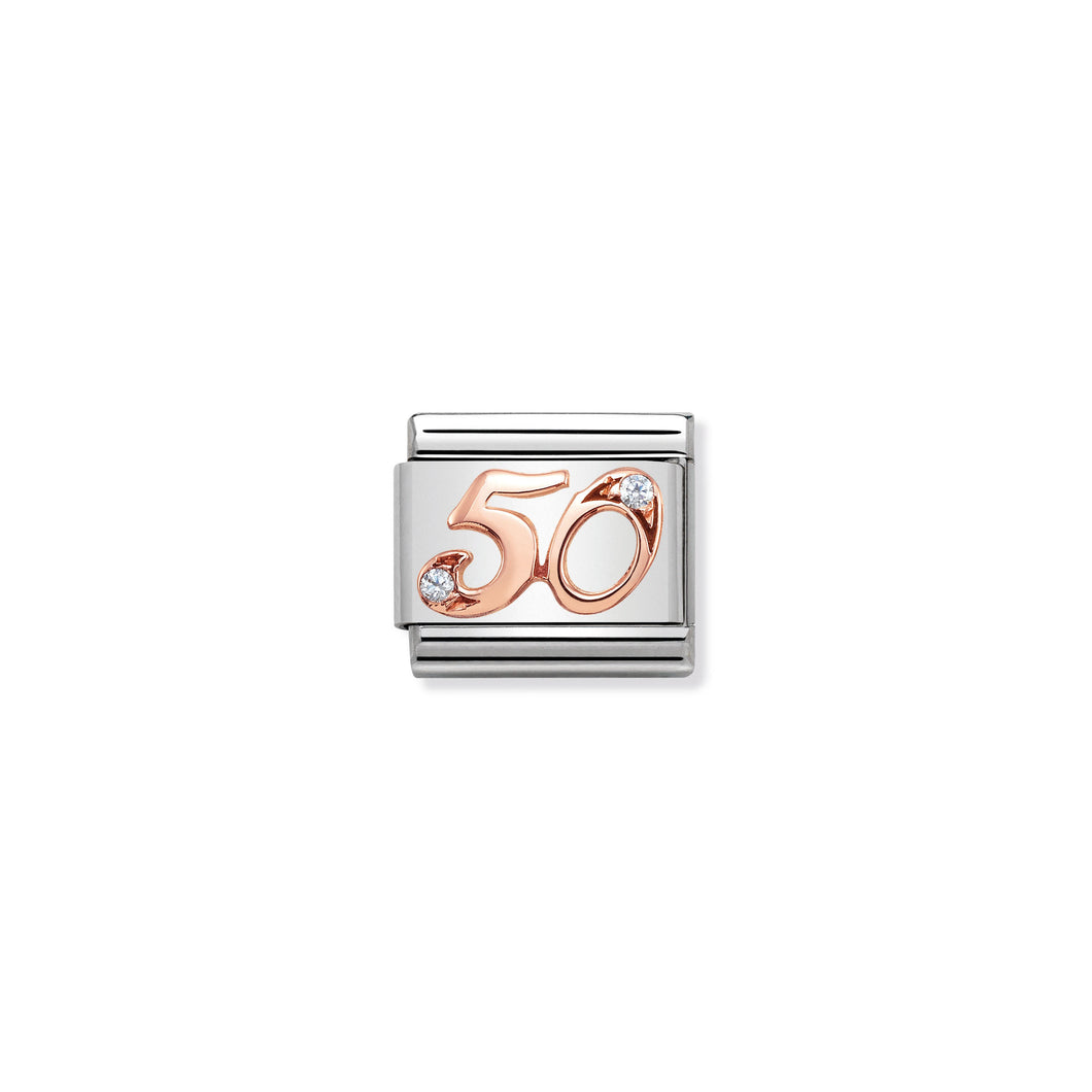 COMPOSABLE CLASSIC LINK 430315/50 NUMBER 50 IN 9K ROSE GOLD AND CZ