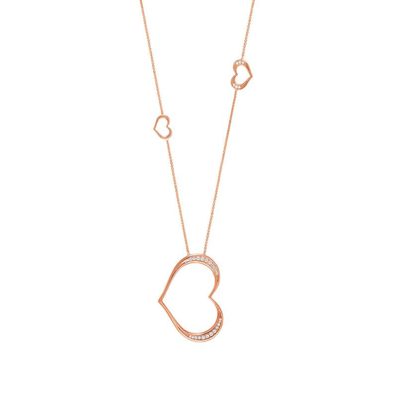 UNICA LARGE PENDANT NECKLACE 146406/002 ROSE GOLD HEART & CZ